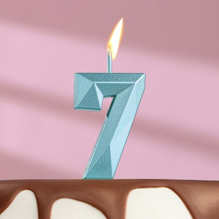 Candle in the cake on the skewer "Almaz", the number "7", blue, 4.8x2.6 cm