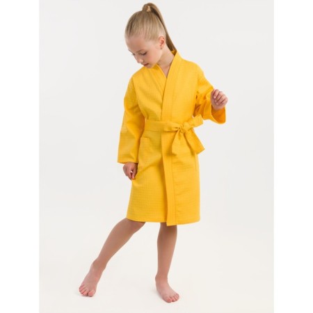 Waffle children's robe "kimono", size 30, yellow color-1