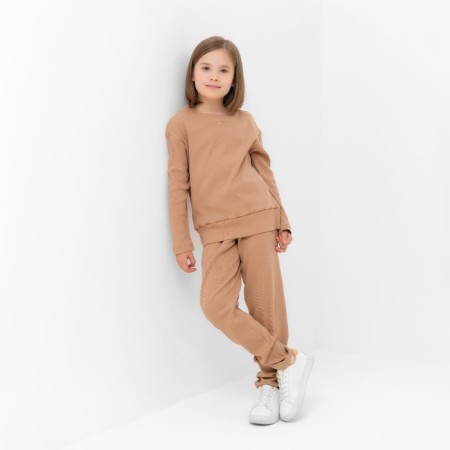 Suit for a girl (sweatshirt, trousers) minku beige color, height 128 cm-4