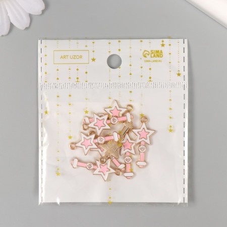 Decor for creativity Metal, enamel "Star rod" white-pink 2.8x1.3 cm-4