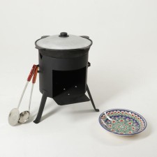 Set for pilaf: cauldron 12l, stove for cauldron, Schumovka 47cm, cook 47cm, frog 33cm