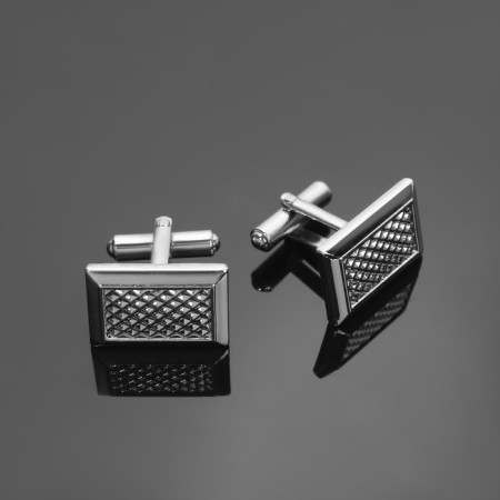 Steel “rectangle” cufflinks with point application, silver color