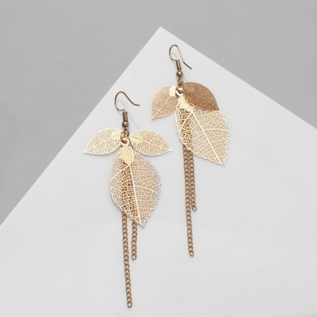 Earrings hanging "leaves" autumn, color gold, 10.5 cm-1