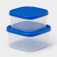 A set of containers of food shares, square, 2 pcs: 450 ml, 700 ml, blue color