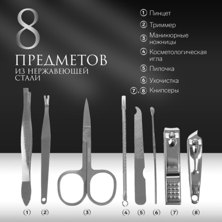 Set of manicure "texture", 8 objects, in case, black color-1