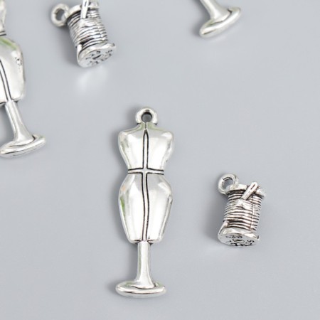 Decor for creativity Metal "Mannequin and thread" silver set 4+4 pcs 3.8x1.1 cm 1.4x1.1x0.8 cm 78800