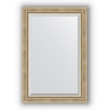 Mirror with fatset in a baguette frame - aged silver with weaving 70 mm, 63 x 93 cm, evoForm