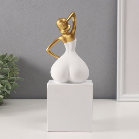 Polystone souvenir "Girl in a white overalls" White with gold 9x9.5x26 cm-2