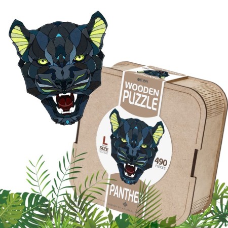 Wooden, curly puzzle EWA "Black Panther", 42x38 cm-1