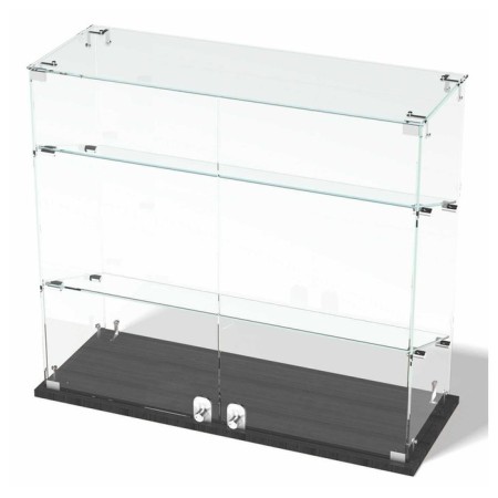 Smail window, 2 inclined shelves, 800 × 300 × 700, chipboard, glass, gray color.-1