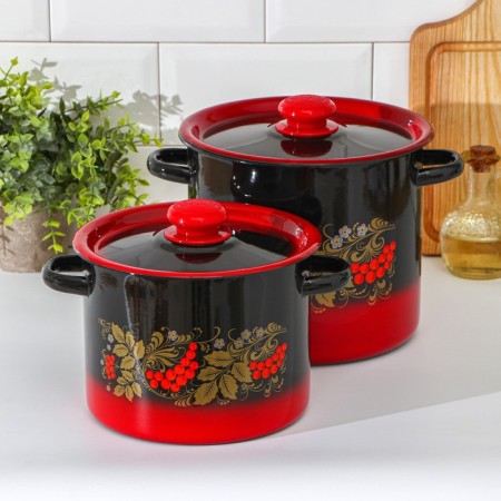 Set of pots "Ryabinka", 2 items: 3.5 l, 5.5 l, enameled covers, induction