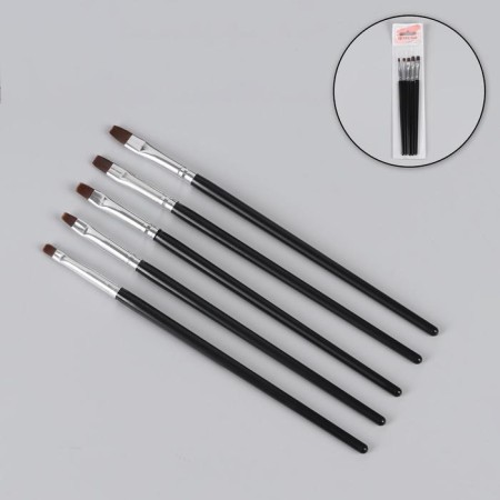 A set of brushes for building and design of nails, flat, 5 pcs, 18 cm, black color