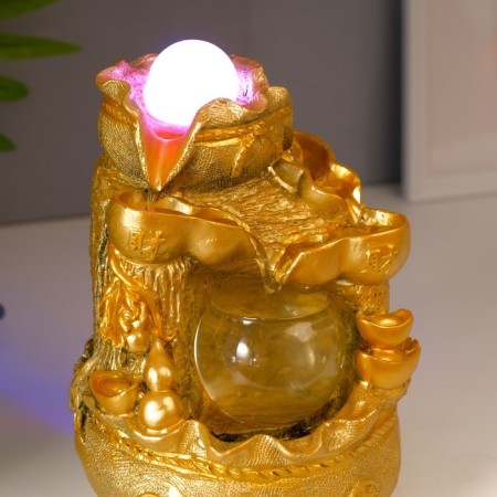 The desktop fountain from the network, the backlight "bag with gold ingots" gold 21x15x12 cm-5
