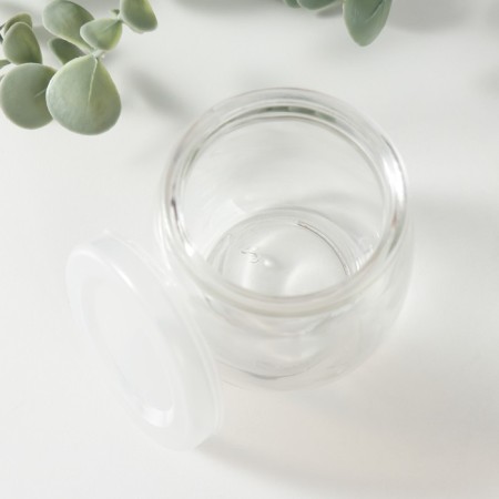 Bank for candles glass with a “pot -bellied” lid is a transparent 200 ml 7x7x7.5 cm-2