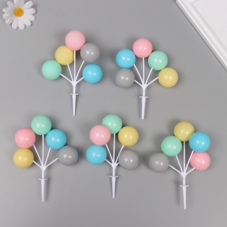 Decor for creativity plastic "Bound of balloons - pastel" set 5 pcs 13.5 cm