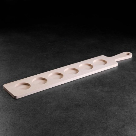Board for serving with a pen, 6 shots, 41x7x0.8 cm, d = 4 cm, birch-1