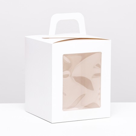 Folding box with a window, white, 15 x 15 x 18 cm