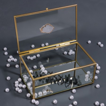 Organizer for storage "Mountains", with a lid, glass, with a mirror -bottom, 1 section, 17 × 10.5 × 7 cm, the color is transparent/copper-4