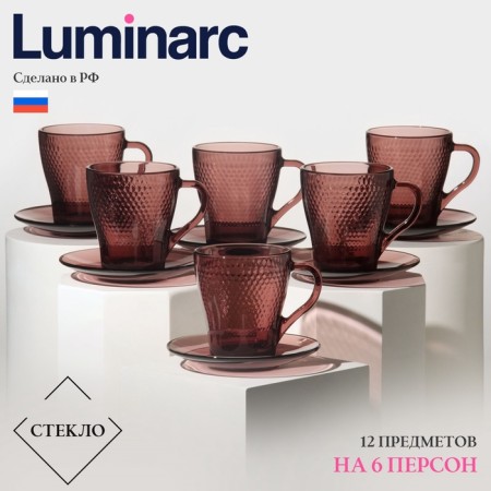 Tea glass set "Idell", 12 items: 265 ml mug, 6 pcs, saucer d = 13 cm, 6 pcs, lilak color