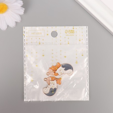 Decor for creativity metal, enamel "cat with a fish" set 2 pcs 2.6x2.5 cm-4