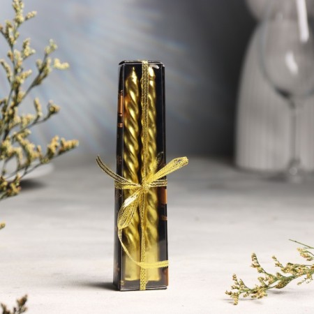 Set of candles of twisted, 1.5x 15 cm, 2 pieces, gold metallic-1