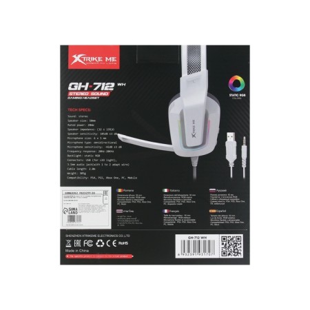 Headphones Xtrike Me GH-712, game, full-size, backlight, Mic, USB + 3.5mm, 2 m, white-10