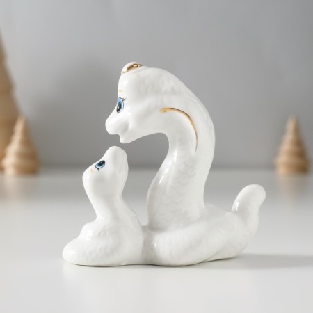 Souvenir Ceramics "Pope Snake and Baby" White with gold 4x9x8 cm-3
