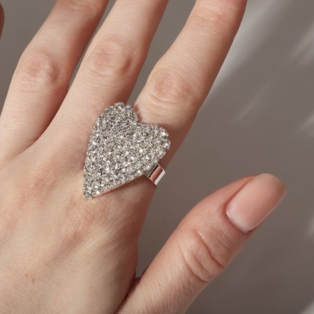 Ring "ice" heart, white color in silver, dimensionless-3