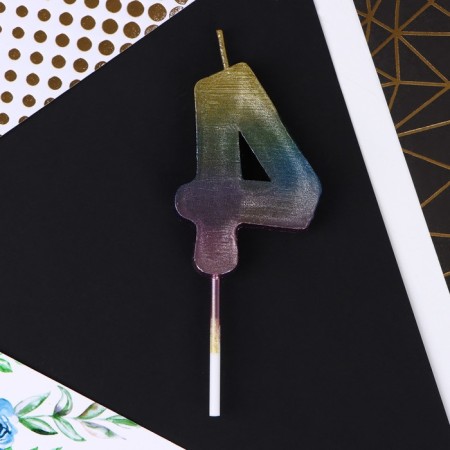Candle for the cake, number "4", rainbow, 10 x 3.5 cm.