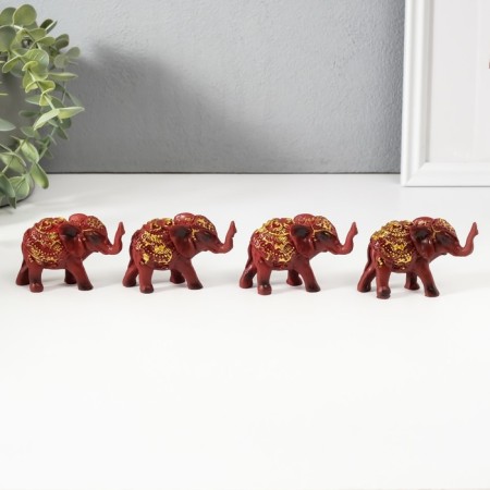 Polystone souvenir "Elephant in a golden blanket with a red stone" set of 4 pcs 7.5x3x5 cm-1