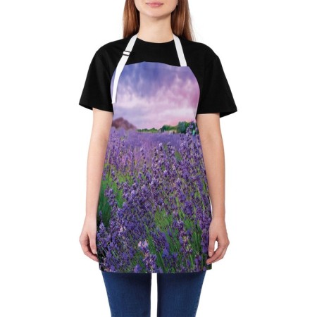 Apron kitchen with a “lavender in color” photo print, adjustable, size OS