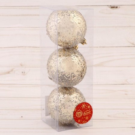 Set of balls plastic D-8 cm, 3 pcs "Solar overflow" gold-1