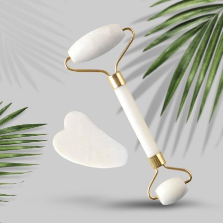 Set: The roller massager and the scraper of Guasha is "young and beautiful", calcite