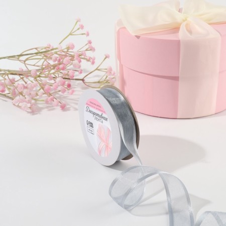 Decorative tape, nylon/satin, 20 mm, 18 ± 1 m, silver color
