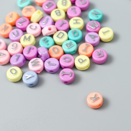 Beads for creativity plastic "English letters silver" multifacet set 15 grams 0.6x1x1 cm-2