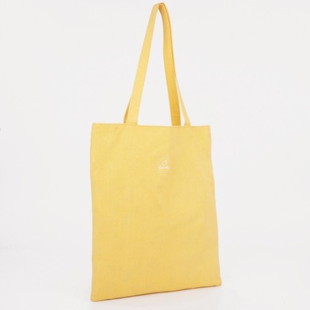 The shop bag is bilateral, without fastening, outer pocket, yellow color