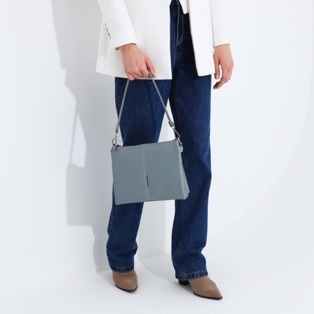 Bag Cross-Bodi with a zipper, 2 external pockets, the color of a gray-blue-8