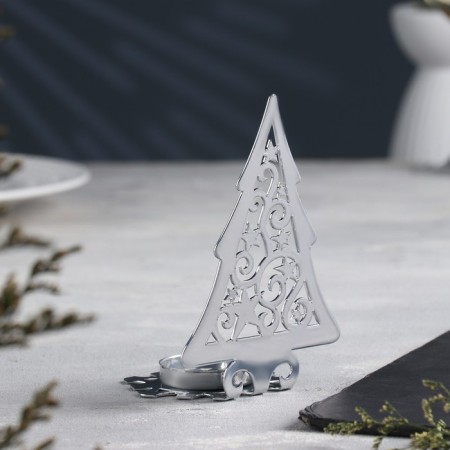 Climb "Christmas tree with stars" metal for one candle, 10x13 cm, chrome-2