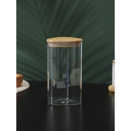 Glass Bank for bulk products with bamboo cover Bellatenero "Eco. Triangle ", 1 l, 10 × 19 cm-2