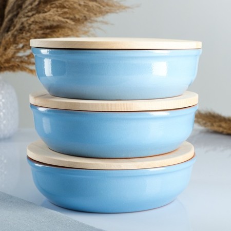 Set for the junction "Vyatka No. 3" (3 containers / 1l. + 3 wooden covers), blue