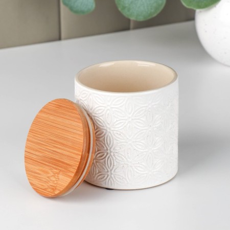 Ceramic bank for bulk products "Lace. Flower ", 450 ml, white color-1