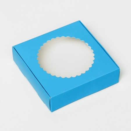 Gift box of the team with a window, 11.5 x 11.5 x 3 cm, blue-2