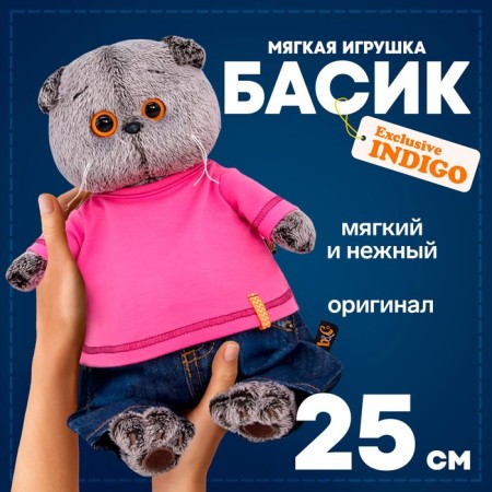 Soft toy "Basik in jeans and raspberry t -shirt", 25 cm