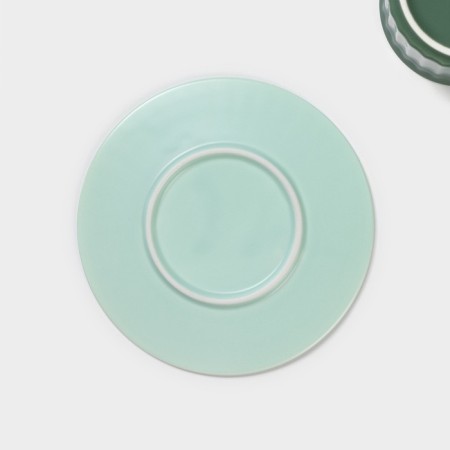 Tea couple ceramic "Profitrol", 3 objects: a cup 180 ml, a saucer d = 13.7 cm, spoon, green color-5