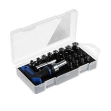 A screwdriver with a set of bit and end heads of the tundra, in a plastic case, 1/4 