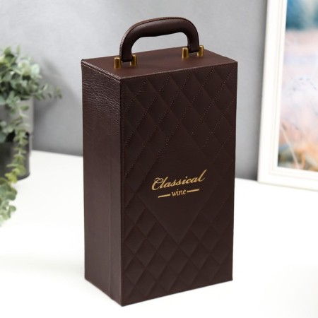 Casket Wood, leatherette for 2 bottles "Twisted cage" 4 items 34.5x19.5x12 cm-1