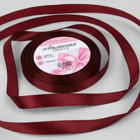 Satin tape, 12 mm × 23 ± 1 m, color ripe cherry