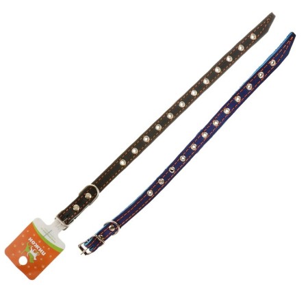 Leather collar on synthetic winterizer, dimensionless, 37 x 1.5 cm, Osh 21-31 cm, blue-4