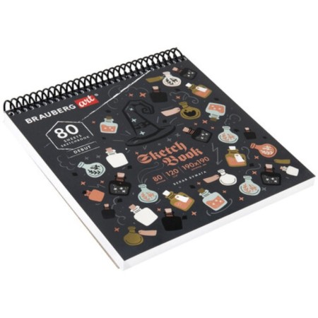 Sketchbook 120g/m Brauberg Art Debut Magic 190x190 mm 80l, rowing, elastic band, Bel BOM 115067-5