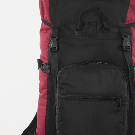 Tourist backpack, TAIF, 90 l, cord department, outer pocket, 2 side nets, black color/cherry-2